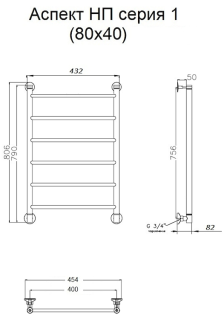 Водяной полотенцесушитель Тругор Аспект НП 1 80x40см хром Аспект1/нп8040